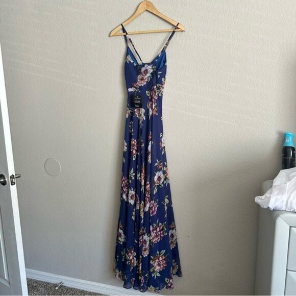 Lulus Always There For Me Navy Blue Floral Print Wrap Maxi Dress Size XS - Picture 3 of 11